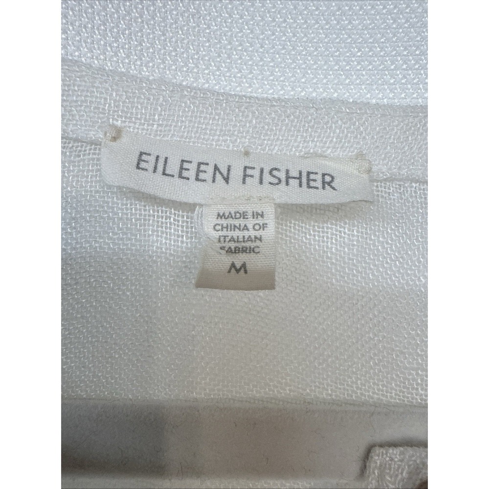Eileen Fisher Linen Henley Blouse Top 3/4 Rolled Slv White Sheer Lightweight Art - Picture 3 of 14